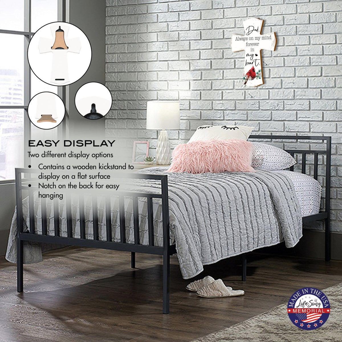 Modern Memorial Wall Cross Bereavement Gift - Always On My Mind - LifeSong Milestones