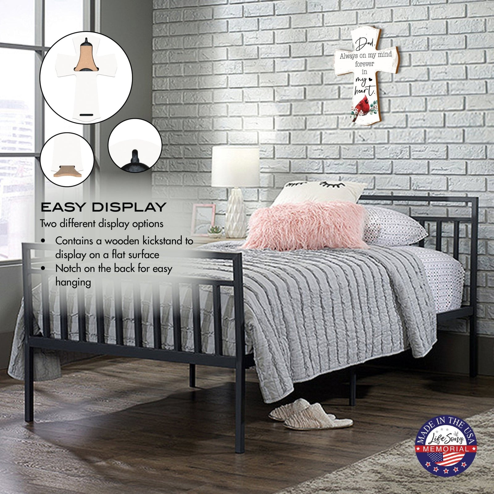 Modern Memorial Wall Cross Bereavement Gift - Always On My Mind - LifeSong Milestones