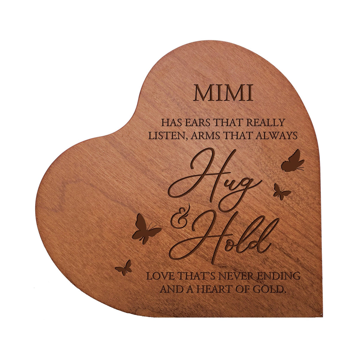 Modern Mimi’s Love Solid Wood Heart Decoration With Inspirational Verse Keepsake Gift 5x5.25 - Mimi Has Ears That Really = Hug &amp; Hold - LifeSong Milestones