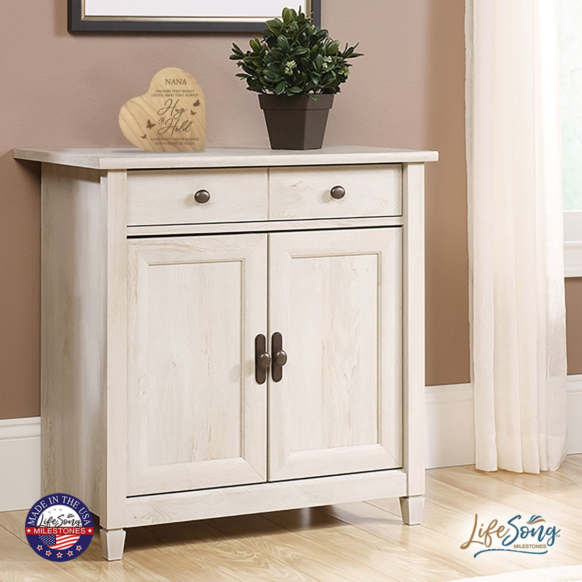 Modern Nana’s Love Solid Wood Heart Decoration With Inspirational Verse Keepsake Gift 5x5.25 - Nana Has Ears That Really = Never Ending - LifeSong Milestones