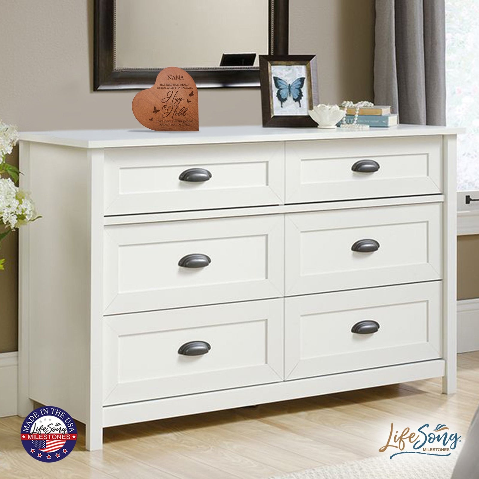 Modern Nana’s Love Solid Wood Heart Decoration With Inspirational Verse Keepsake Gift 5x5.25 - Nana Has Ears That Really = Never Ending - LifeSong Milestones