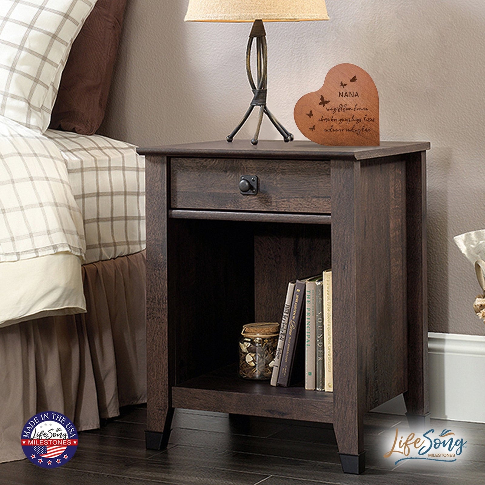 Modern Nana’s Love Solid Wood Heart Decoration With Inspirational Verse Keepsake Gift 5x5.25 - Nana Is A Gift = Never-Ending Love - LifeSong Milestones