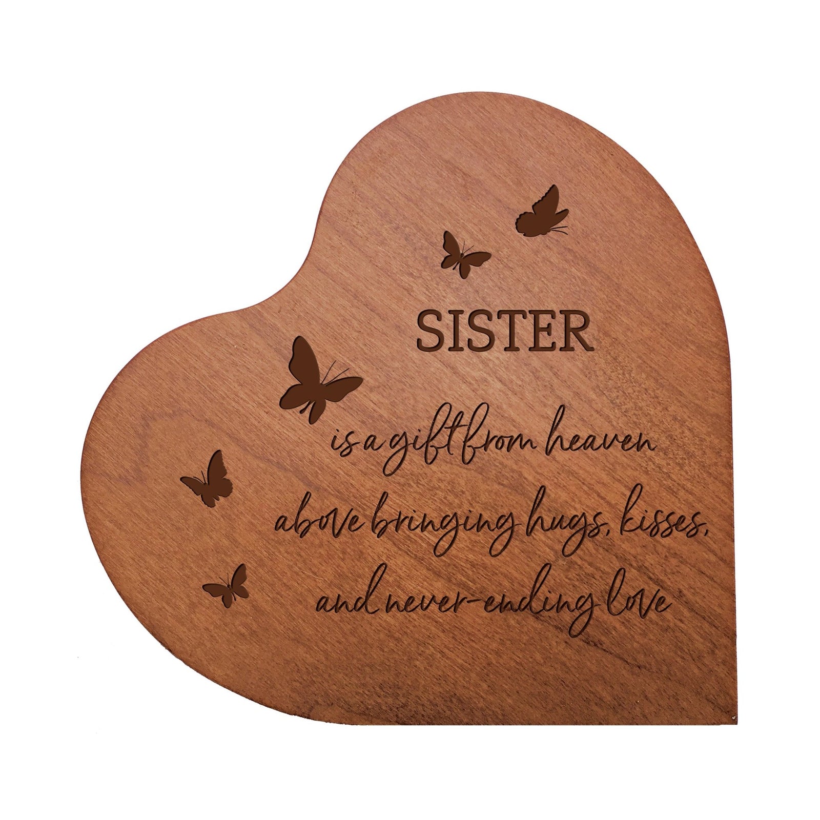 Modern Sister’s Love Wooden Solid Wood Heart Decoration With Inspirational Verse 5x5.25 - Sister Is A Gift From = Never-Ending Love - LifeSong Milestones