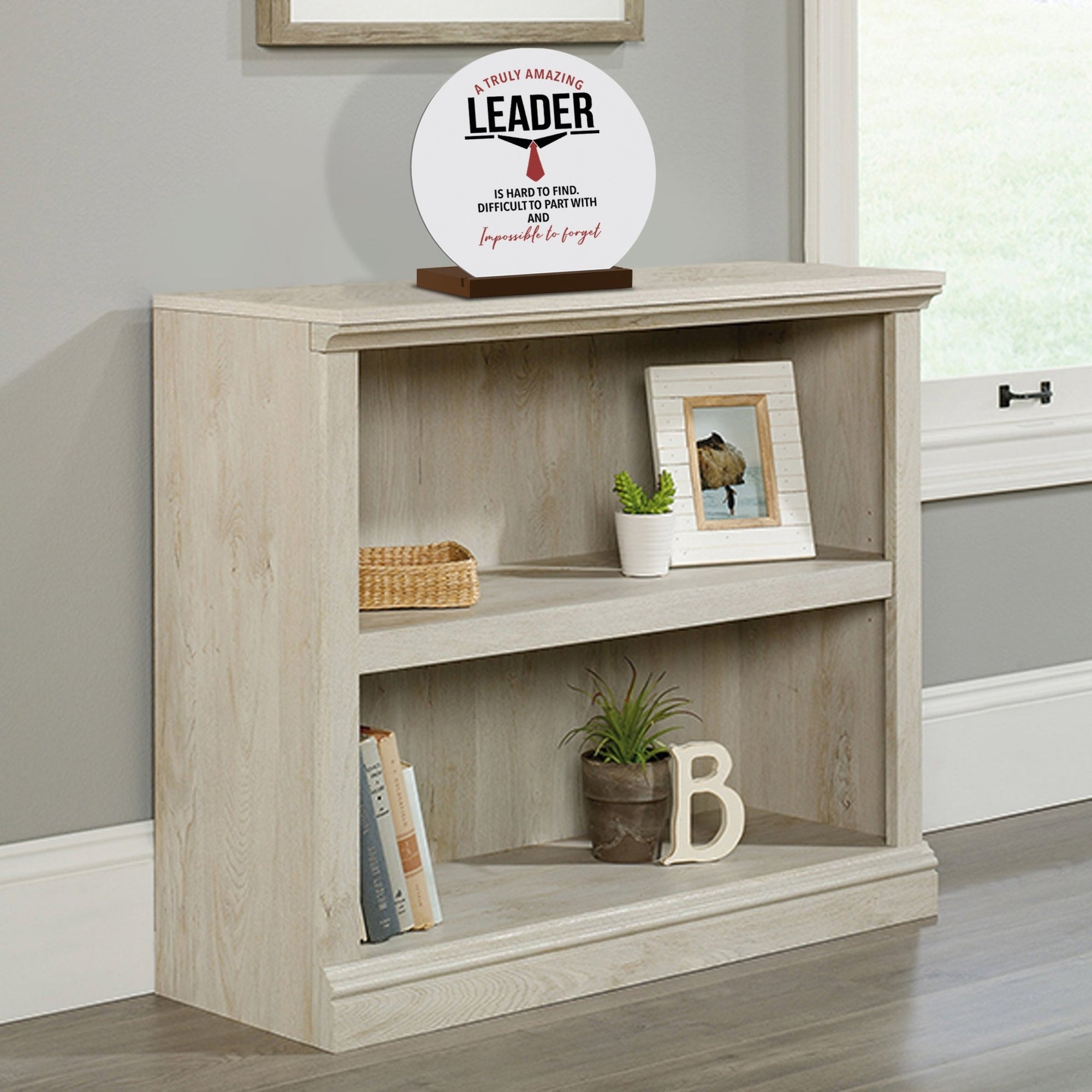 Modern White Boss Leader Round Sign With Solid Wooden Base Gift For Home Décor Ideas - A Truly Amazing Leader - LifeSong Milestones