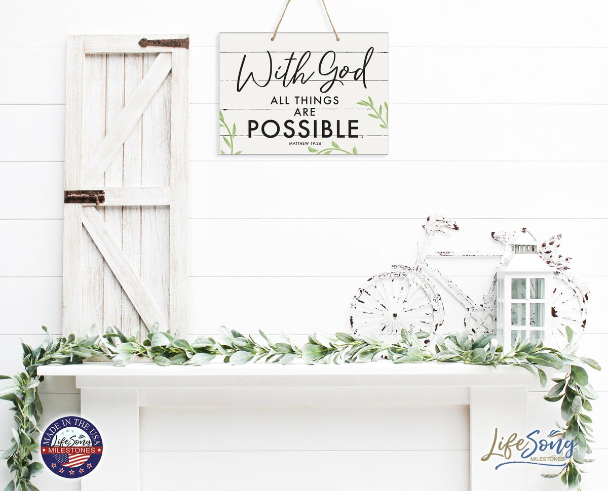 Modern Wooden Horizontal Wall Hanging Rope Sign 12x15 - Bible Verse - LifeSong Milestones