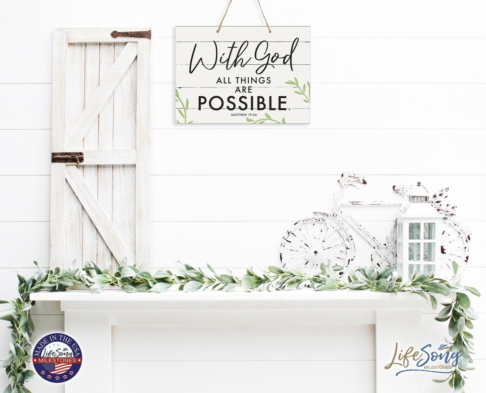 Modern Wooden Horizontal Wall Hanging Rope Sign 12x15 - Bible Verse - LifeSong Milestones