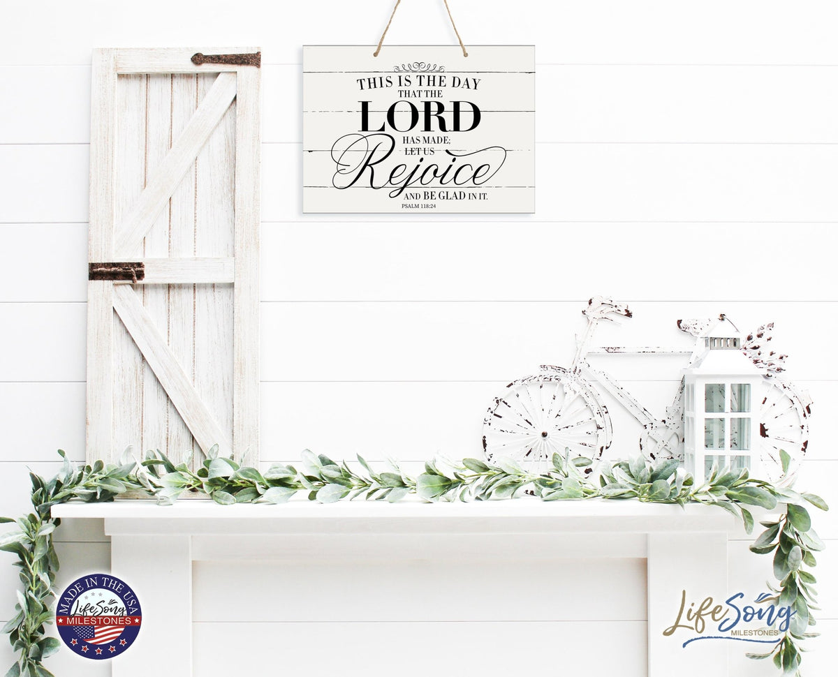Modern Wooden Horizontal Wall Hanging Rope Sign 12x15 - Bible Verse - LifeSong Milestones