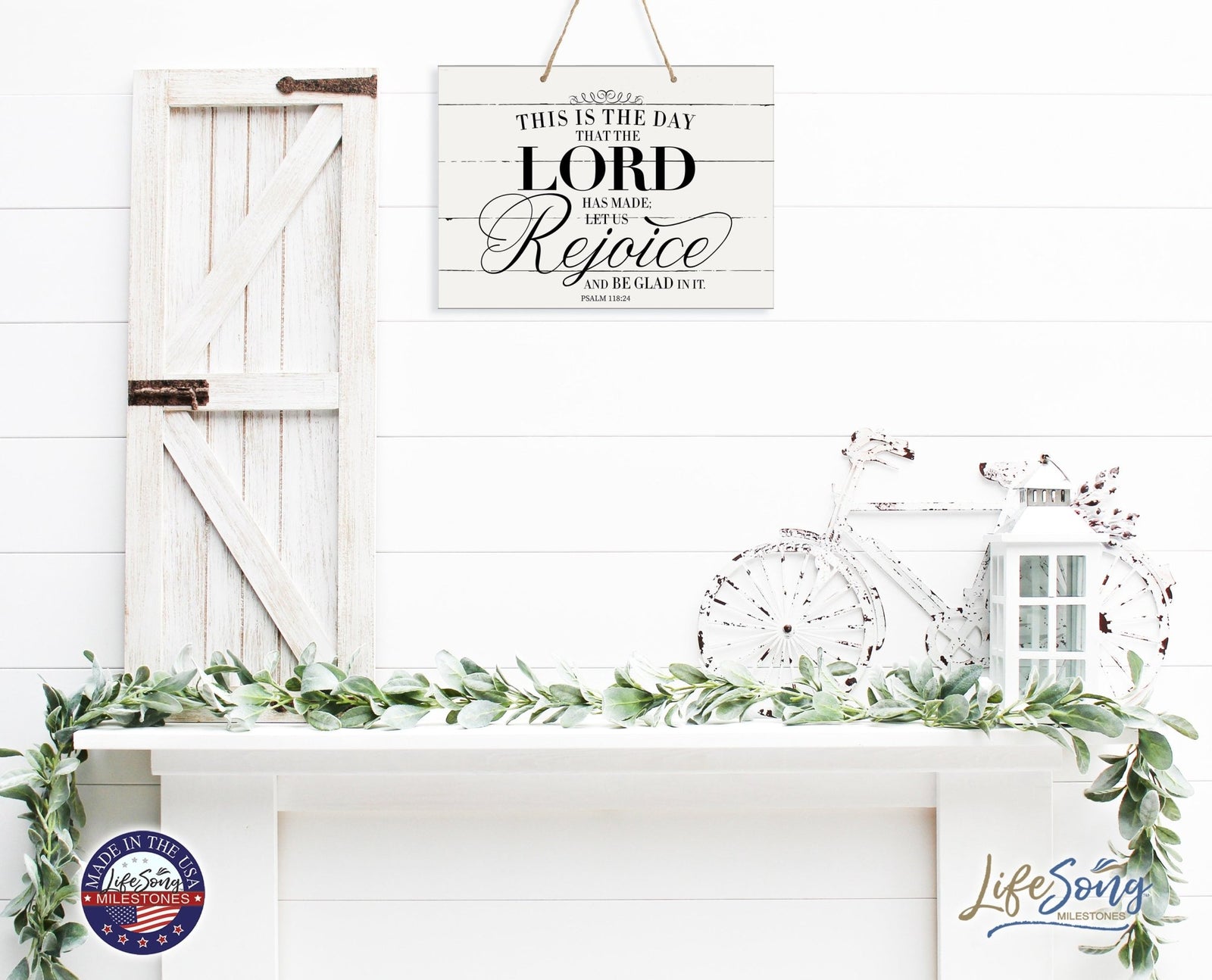Modern Wooden Horizontal Wall Hanging Rope Sign 12x15 - Bible Verse - LifeSong Milestones