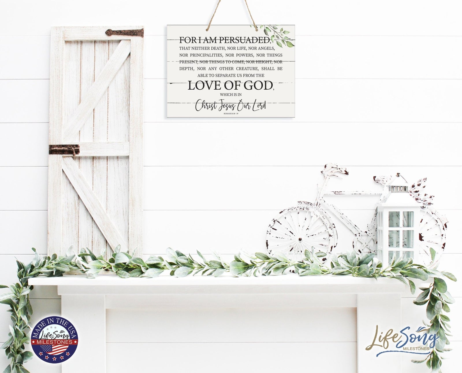 Modern Wooden Horizontal Wall Hanging Rope Sign 12x15 - Bible Verse - LifeSong Milestones