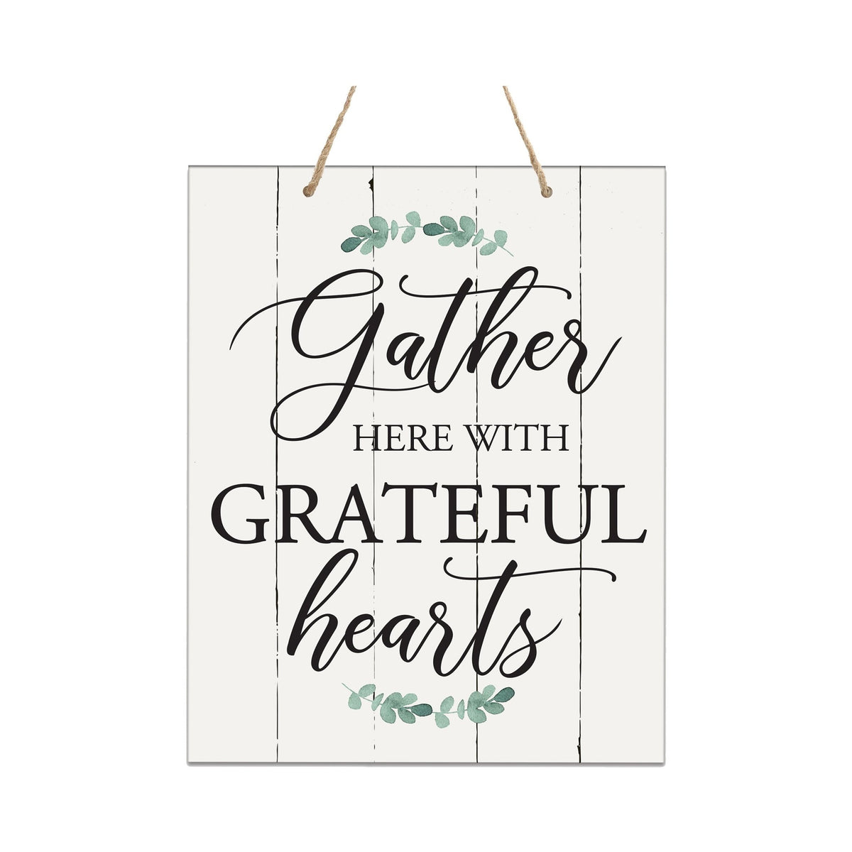 Modern Wooden Horizontal Wall Hanging Rope Sign 12x15 - Gather Here - LifeSong Milestones