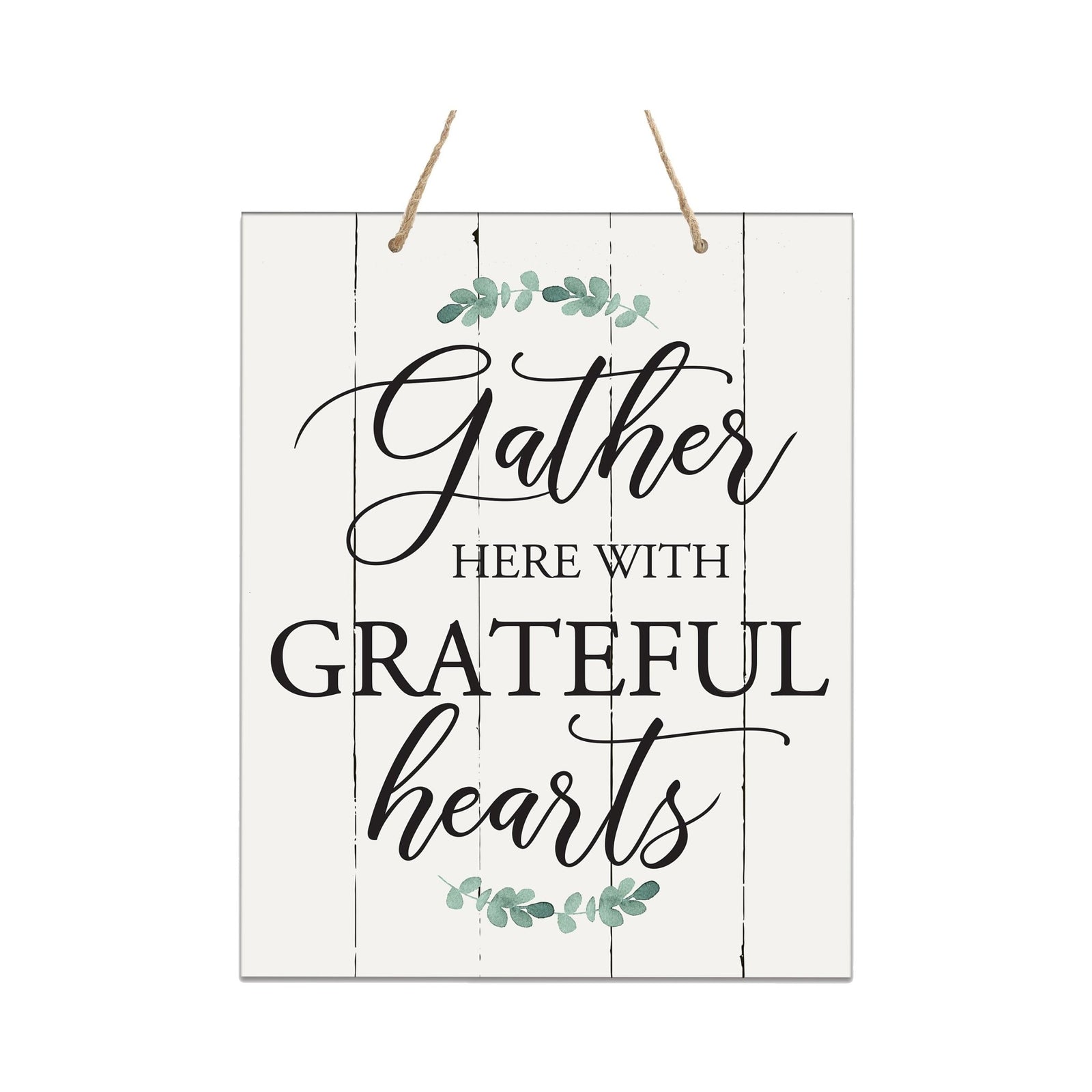 Modern Wooden Horizontal Wall Hanging Rope Sign 12x15 - Gather Here - LifeSong Milestones