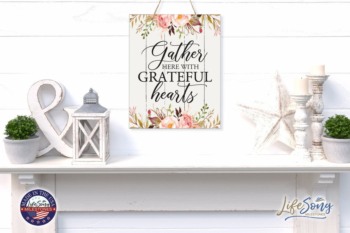 Modern Wooden Horizontal Wall Hanging Rope Sign 12x15 - Gather Here - LifeSong Milestones