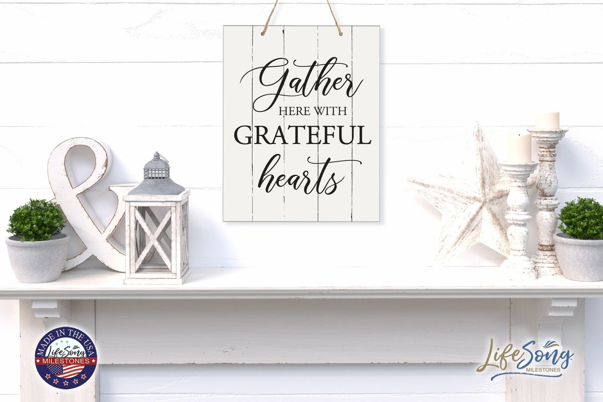Modern Wooden Horizontal Wall Hanging Rope Sign 12x15 - Gather Here - LifeSong Milestones