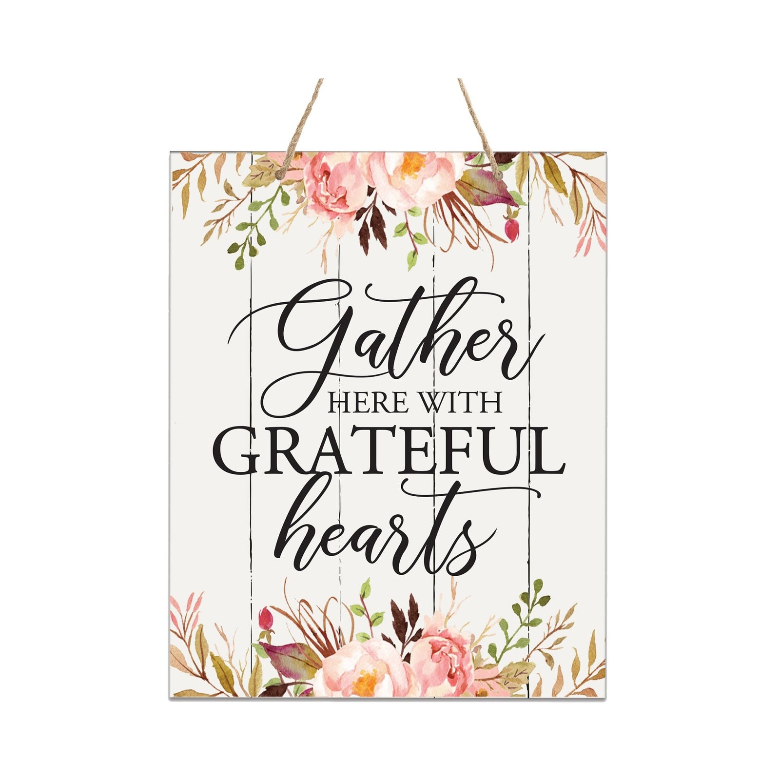 Modern Wooden Horizontal Wall Hanging Rope Sign 12x15 - Gather Here - LifeSong Milestones