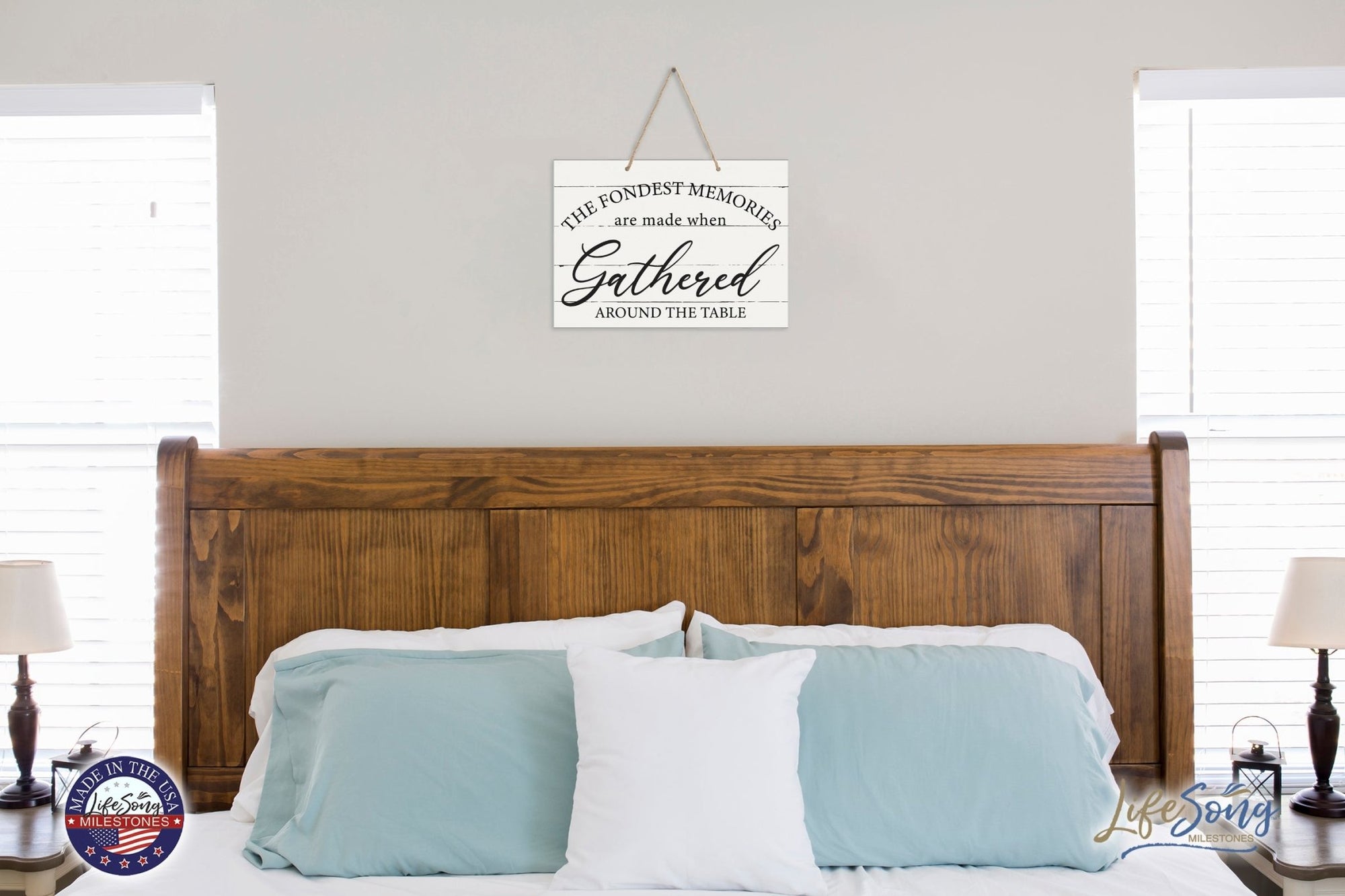 Modern Wooden Horizontal Wall Hanging Rope Sign 12x15 - Home - LifeSong Milestones