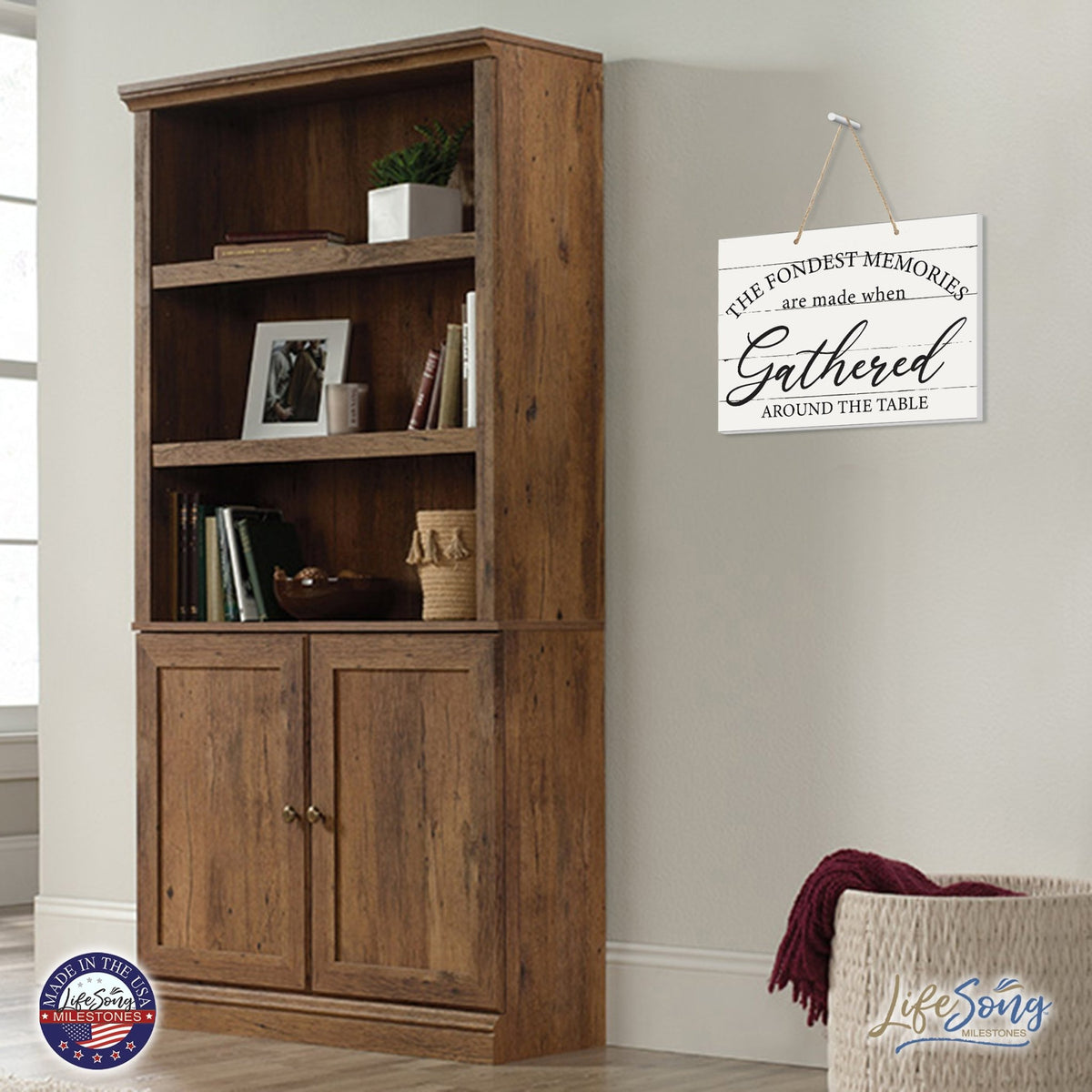 Modern Wooden Horizontal Wall Hanging Rope Sign 12x15 - Home - LifeSong Milestones