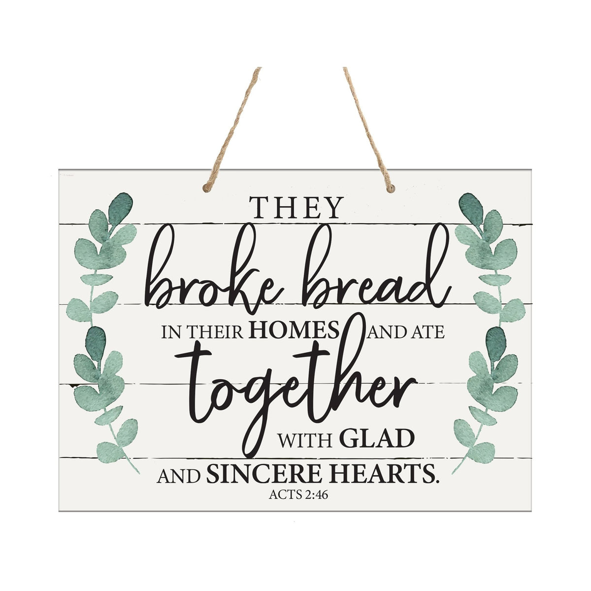 Modern Wooden Horizontal Wall Hanging Rope Sign 12x15 - They Broke Bread - LifeSong Milestones