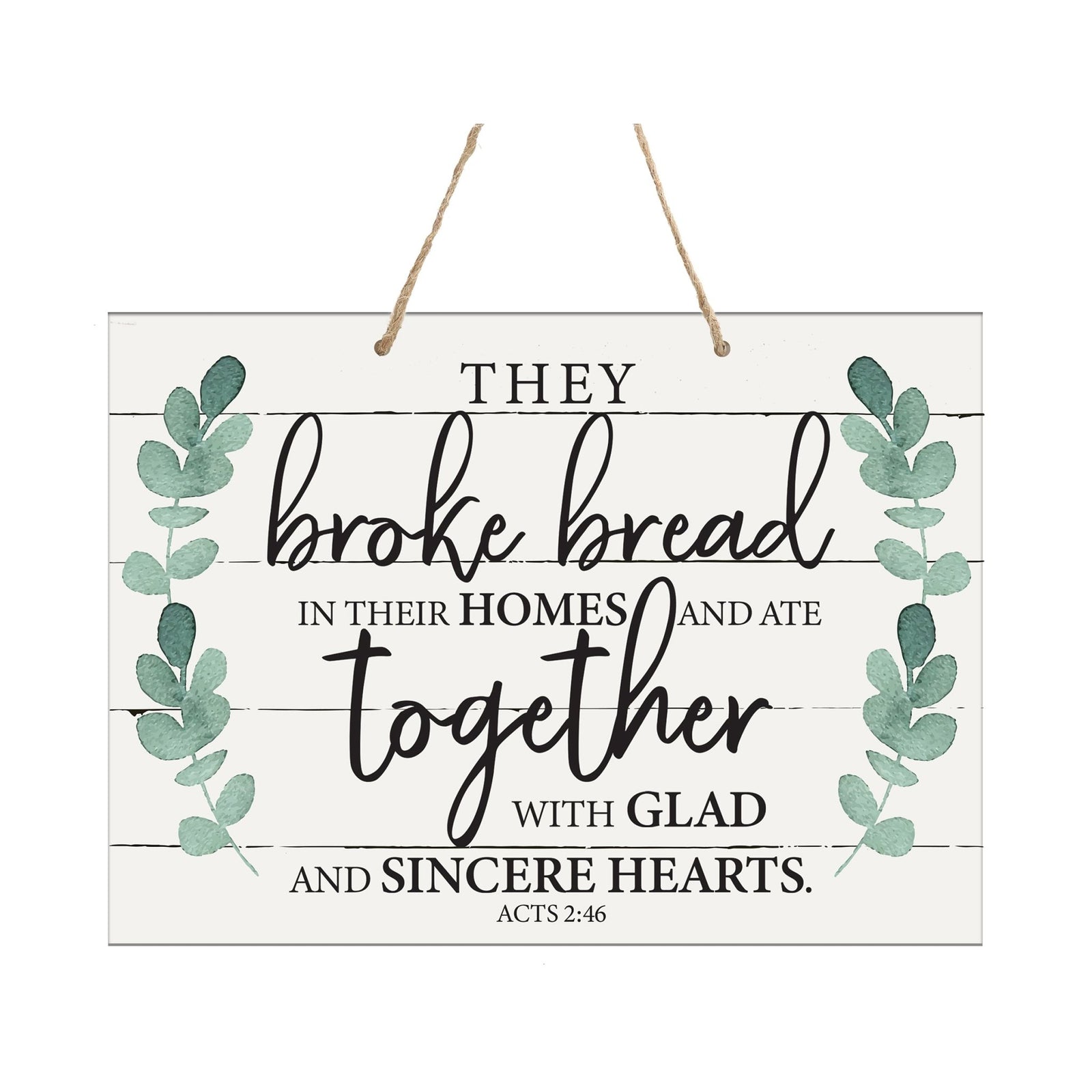 Modern Wooden Horizontal Wall Hanging Rope Sign 12x15 - They Broke Bread - LifeSong Milestones
