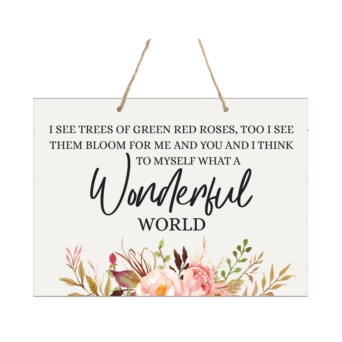Modern Wooden Horizontal Wall Hanging Rope Sign 12x15 - Wonderful World - LifeSong Milestones