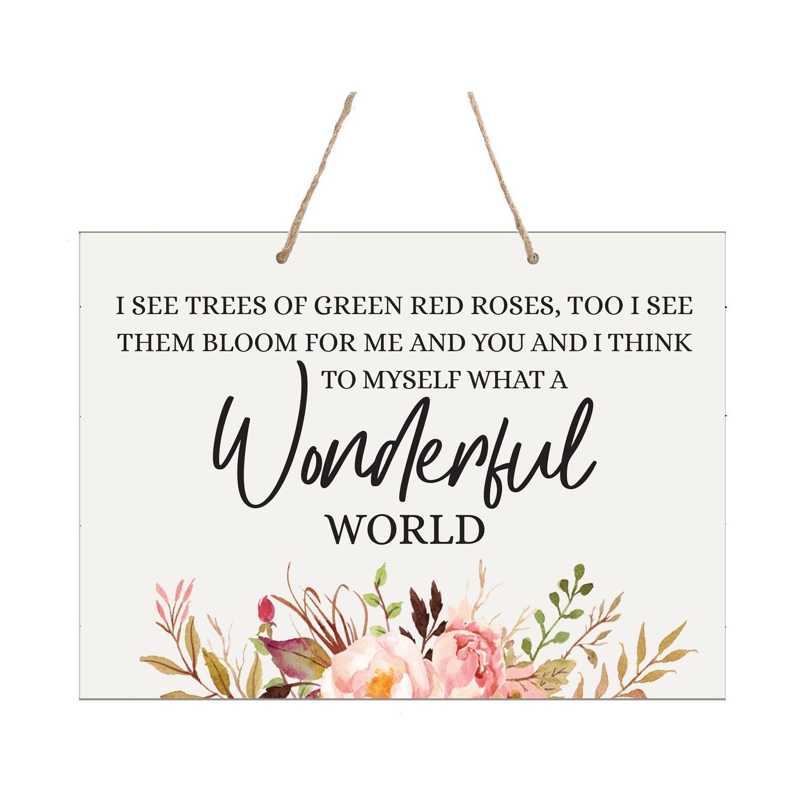 Modern Wooden Horizontal Wall Hanging Rope Sign 12x15 - Wonderful World - LifeSong Milestones
