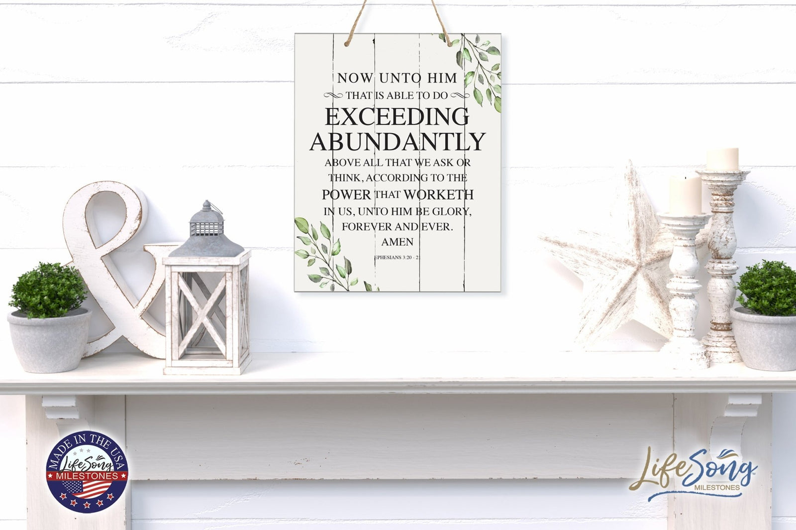Modern Wooden Horizontal/Vertical Wall Hanging Rope Sign 12x15 - Bible Verse - LifeSong Milestones