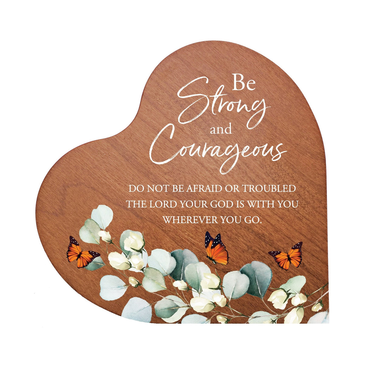 Modern Wooden Inspirational Heart Block 5in- Be Strong And Courageous - LifeSong Milestones