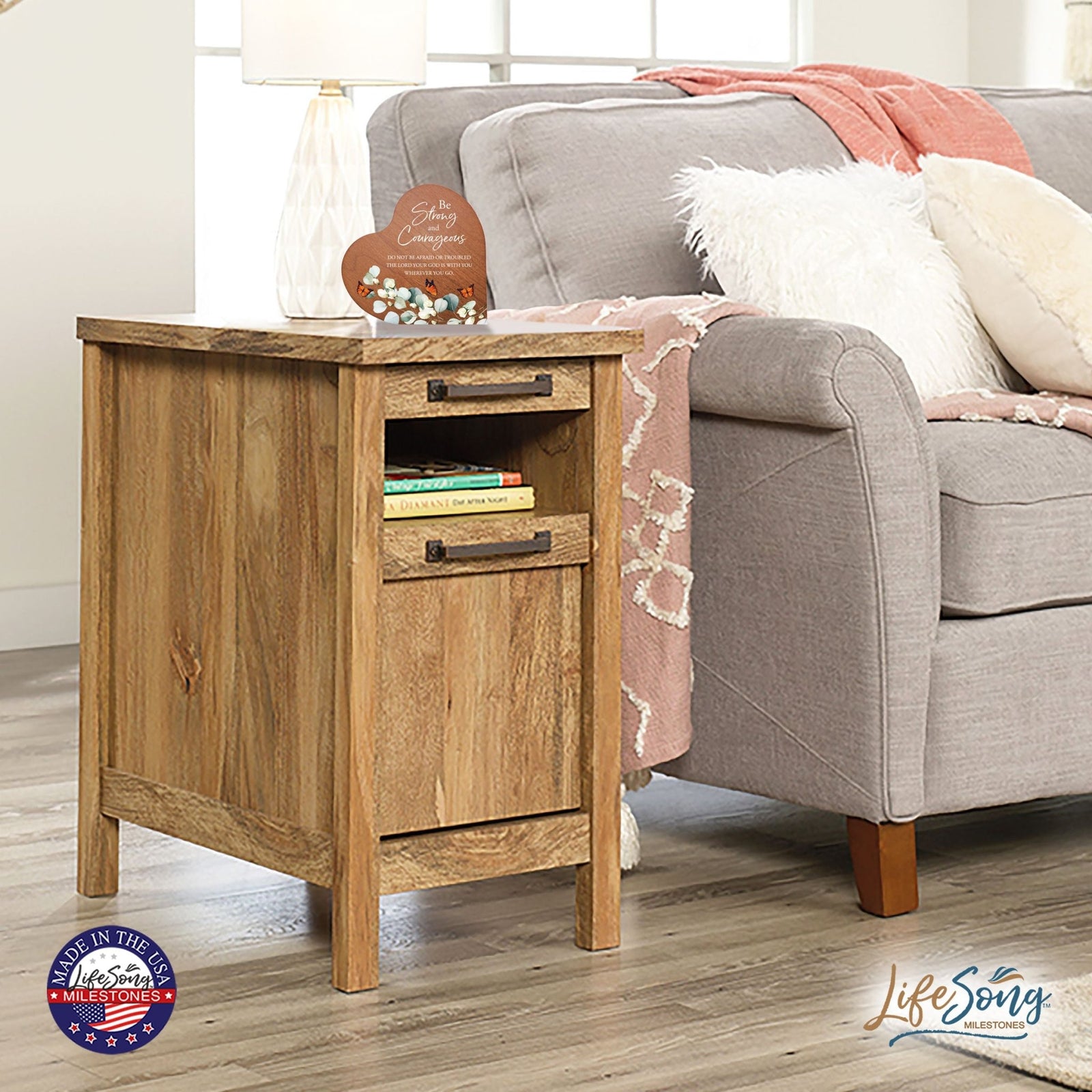 Modern Wooden Inspirational Heart Block 5in- Be Strong And Courageous - LifeSong Milestones