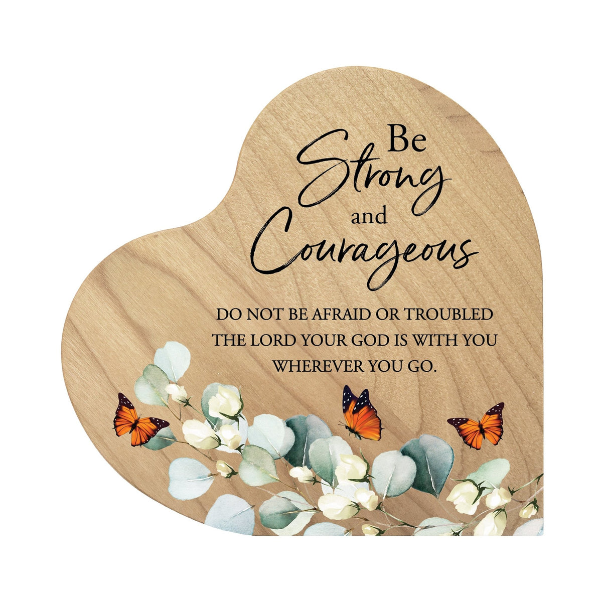 Modern Wooden Inspirational Heart Block 5in- Be Strong And Courageous - LifeSong Milestones