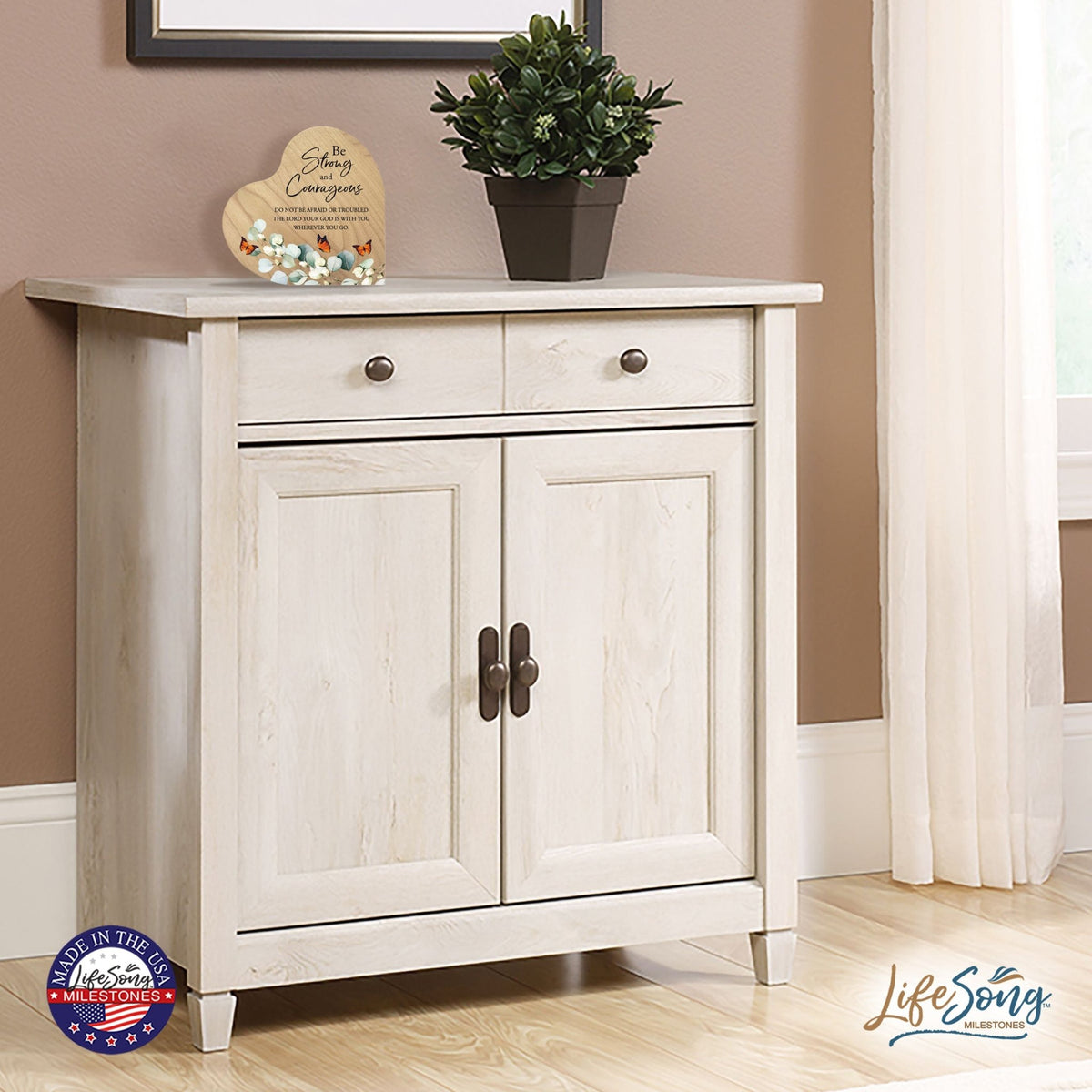 Modern Wooden Inspirational Heart Block 5in- Be Strong And Courageous - LifeSong Milestones