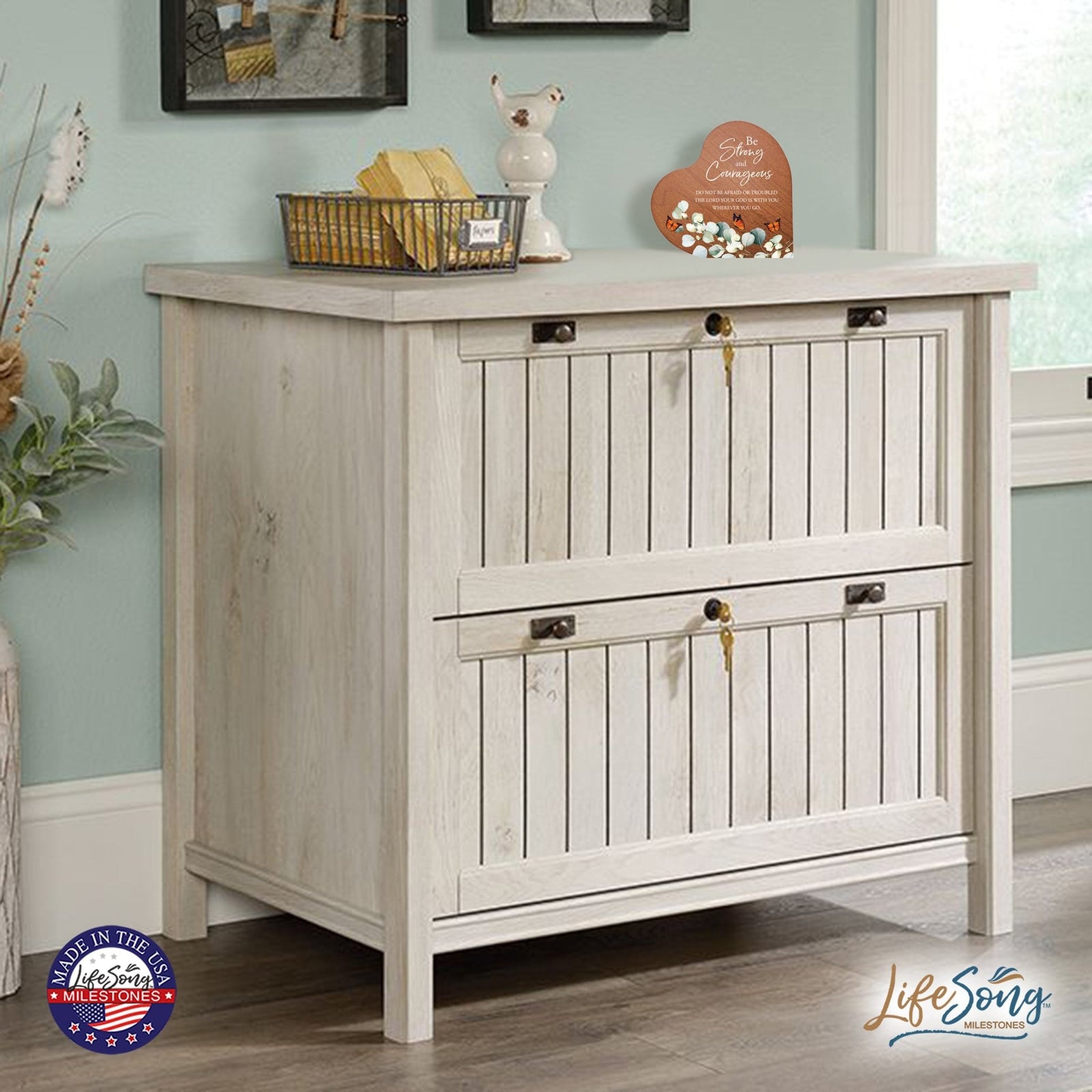 Modern Wooden Inspirational Heart Block 5in- Be Strong And Courageous - LifeSong Milestones