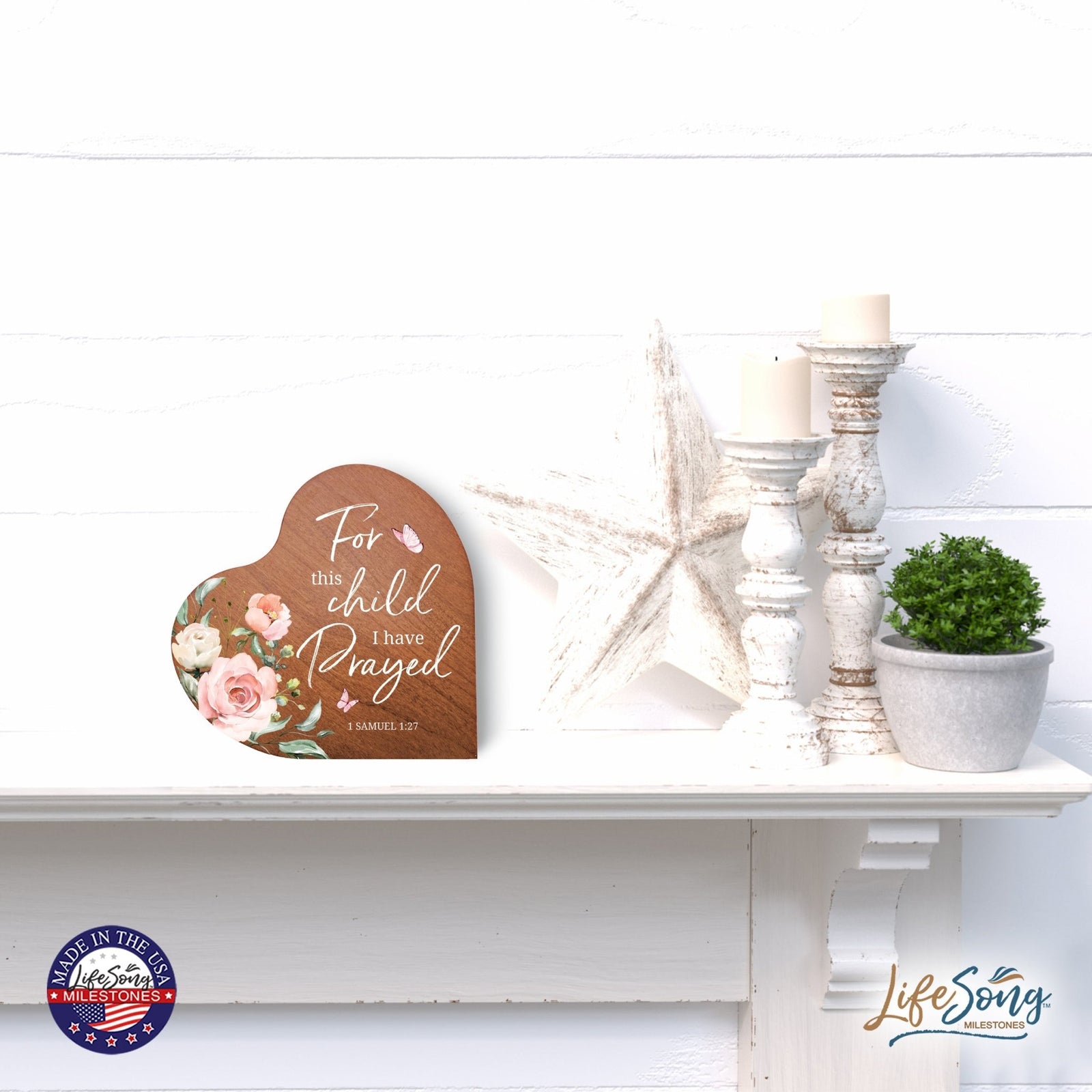 Modern Wooden Inspirational Heart Block 5in- For This Child - LifeSong Milestones