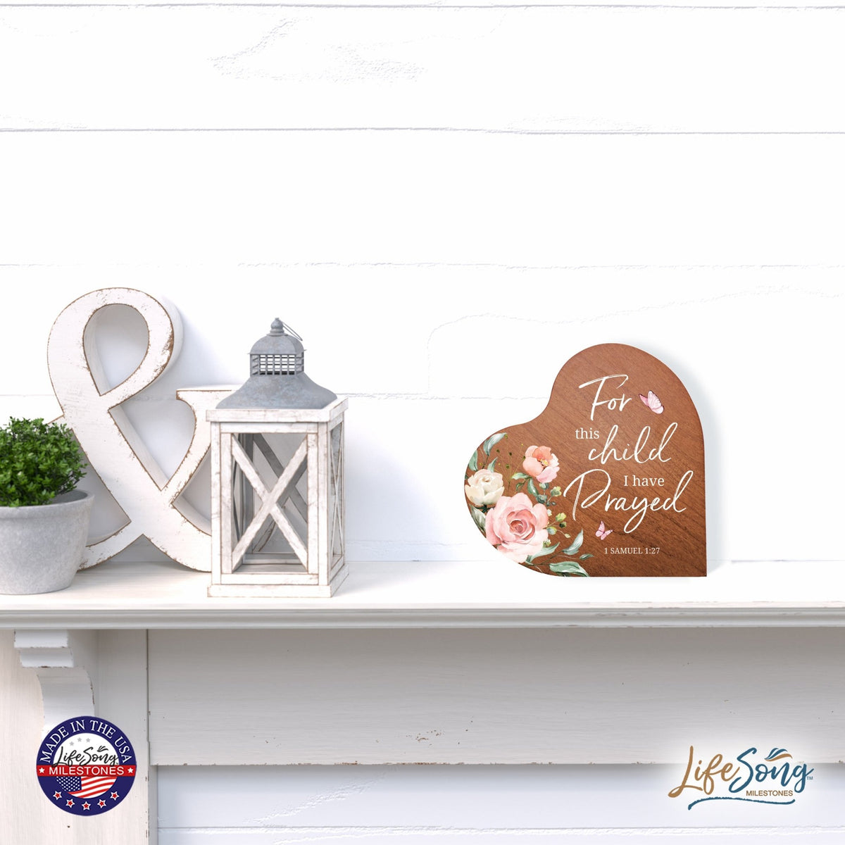Modern Wooden Inspirational Heart Block 5in- For This Child - LifeSong Milestones