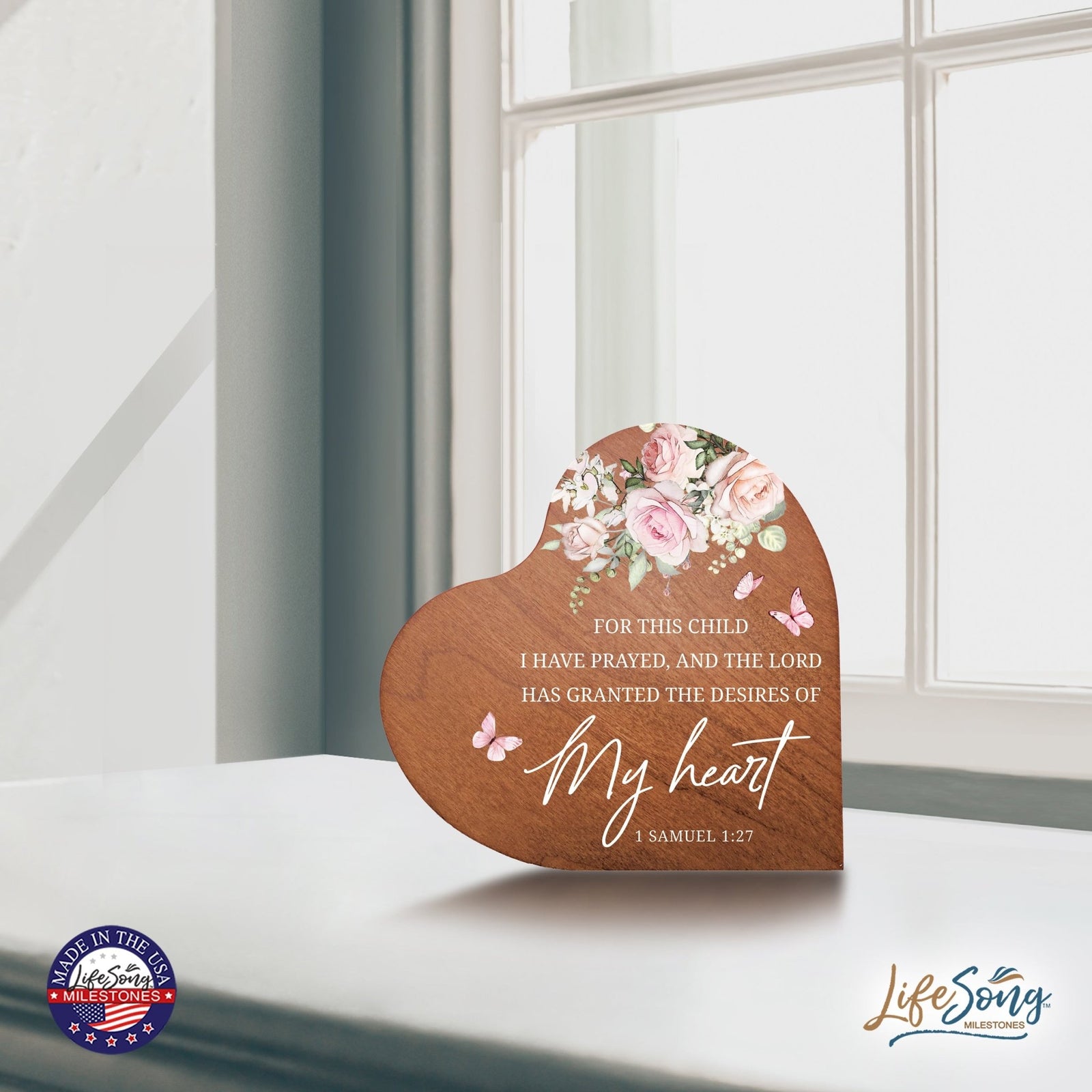 Modern Wooden Inspirational Heart Block 5in- My Heart - LifeSong Milestones