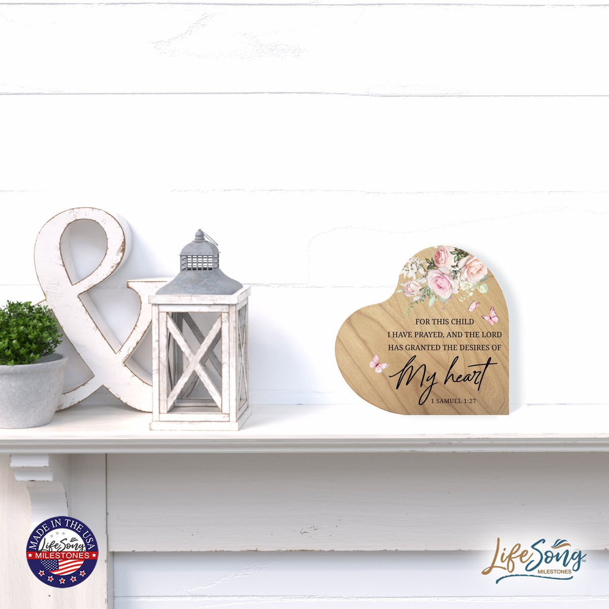 Modern Wooden Inspirational Heart Block 5in- My Heart - LifeSong Milestones
