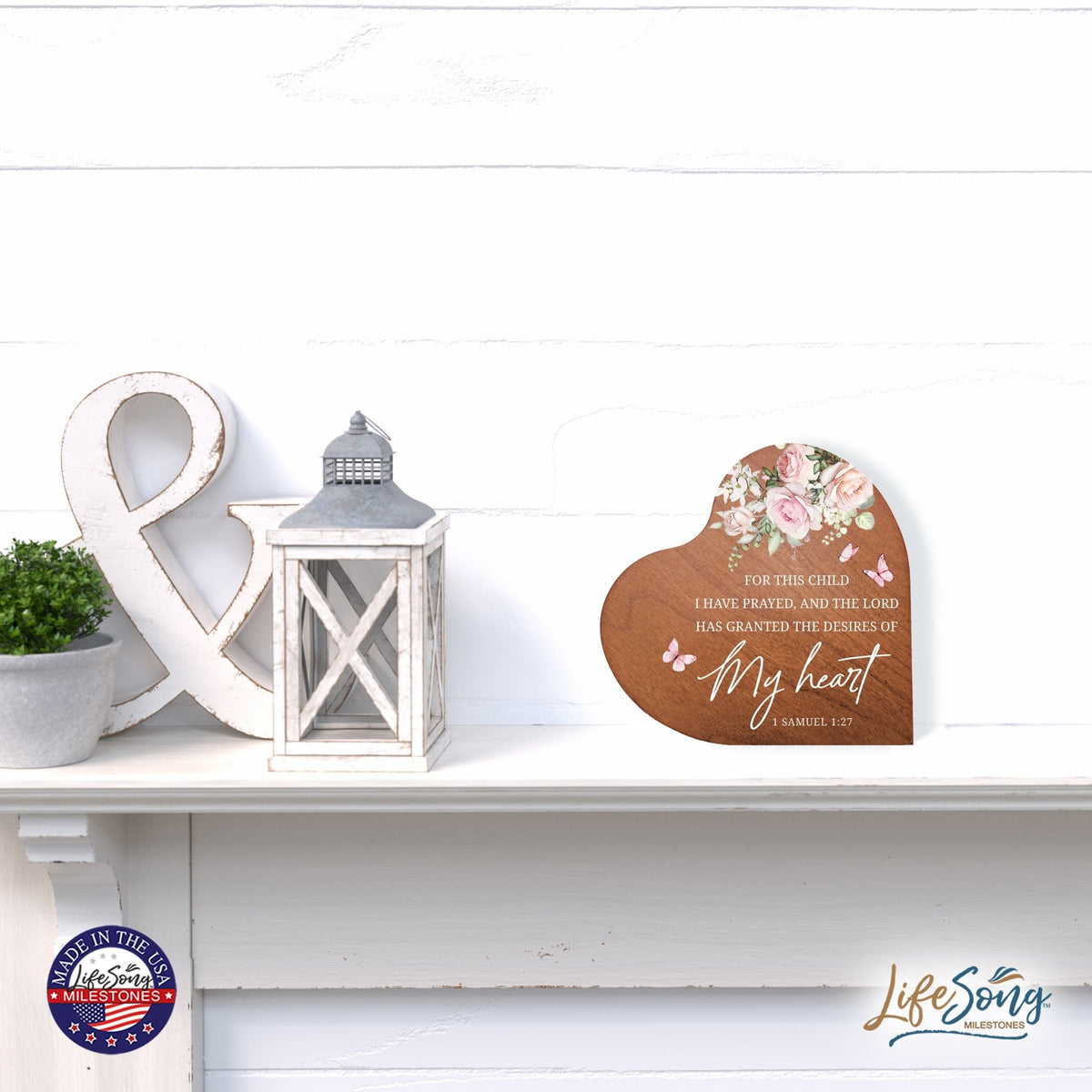 Modern Wooden Inspirational Heart Block 5in- My Heart - LifeSong Milestones