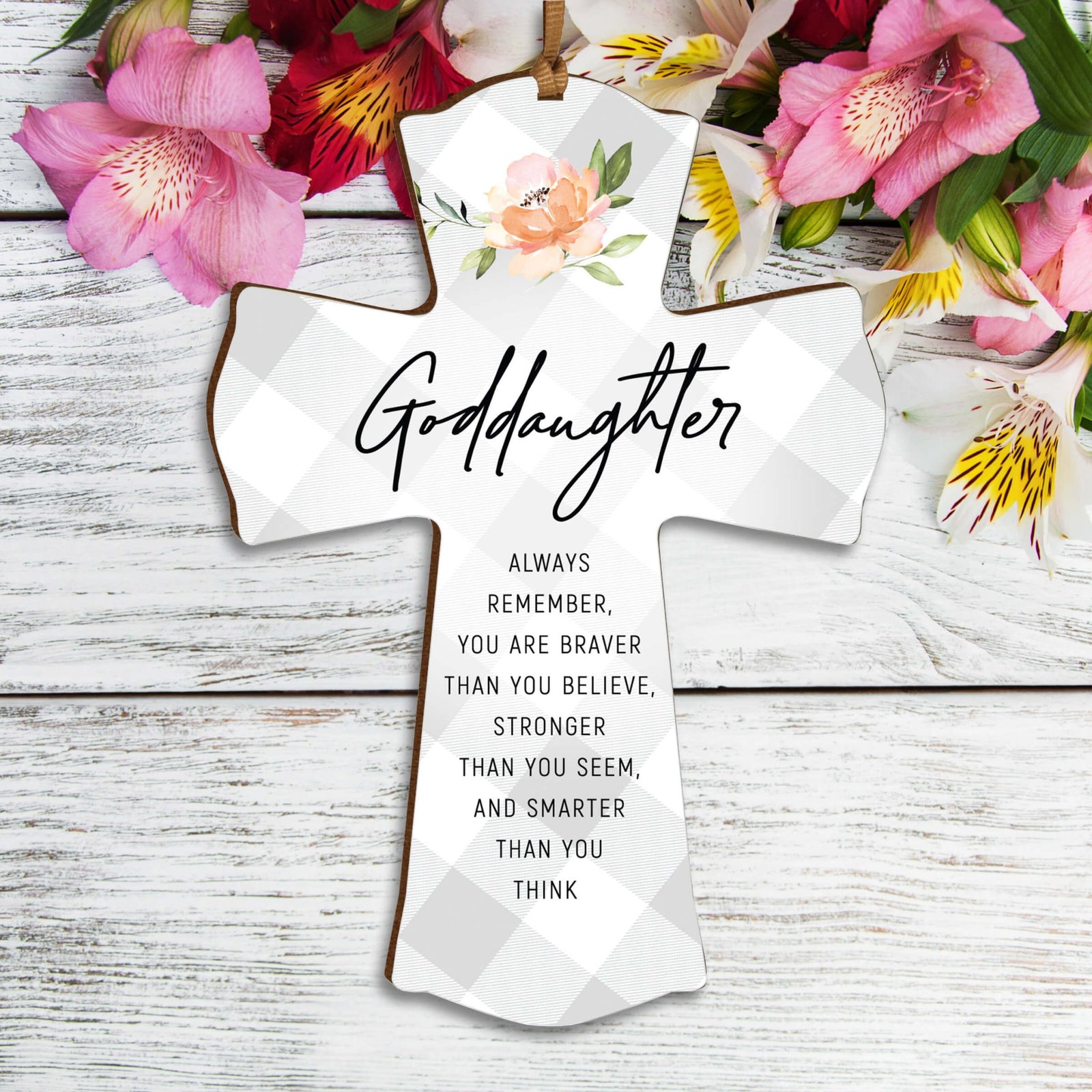 Modern Wooden Mini Cross Baptism Gift for Goddaughter - LifeSong Milestones