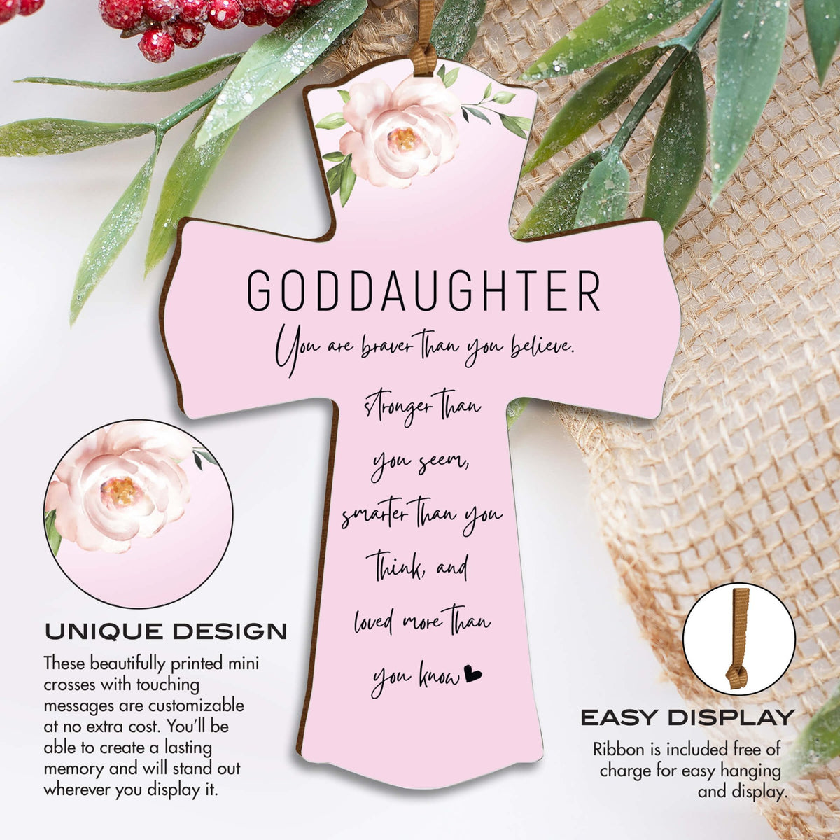 Modern Wooden Mini Cross Baptism Gift for Goddaughter - LifeSong Milestones