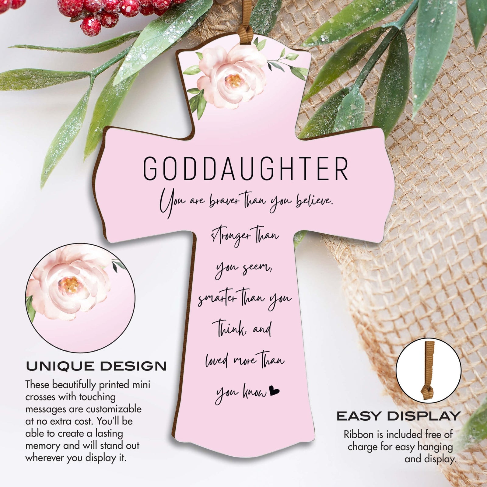 Modern Wooden Mini Cross Baptism Gift for Goddaughter - LifeSong Milestones