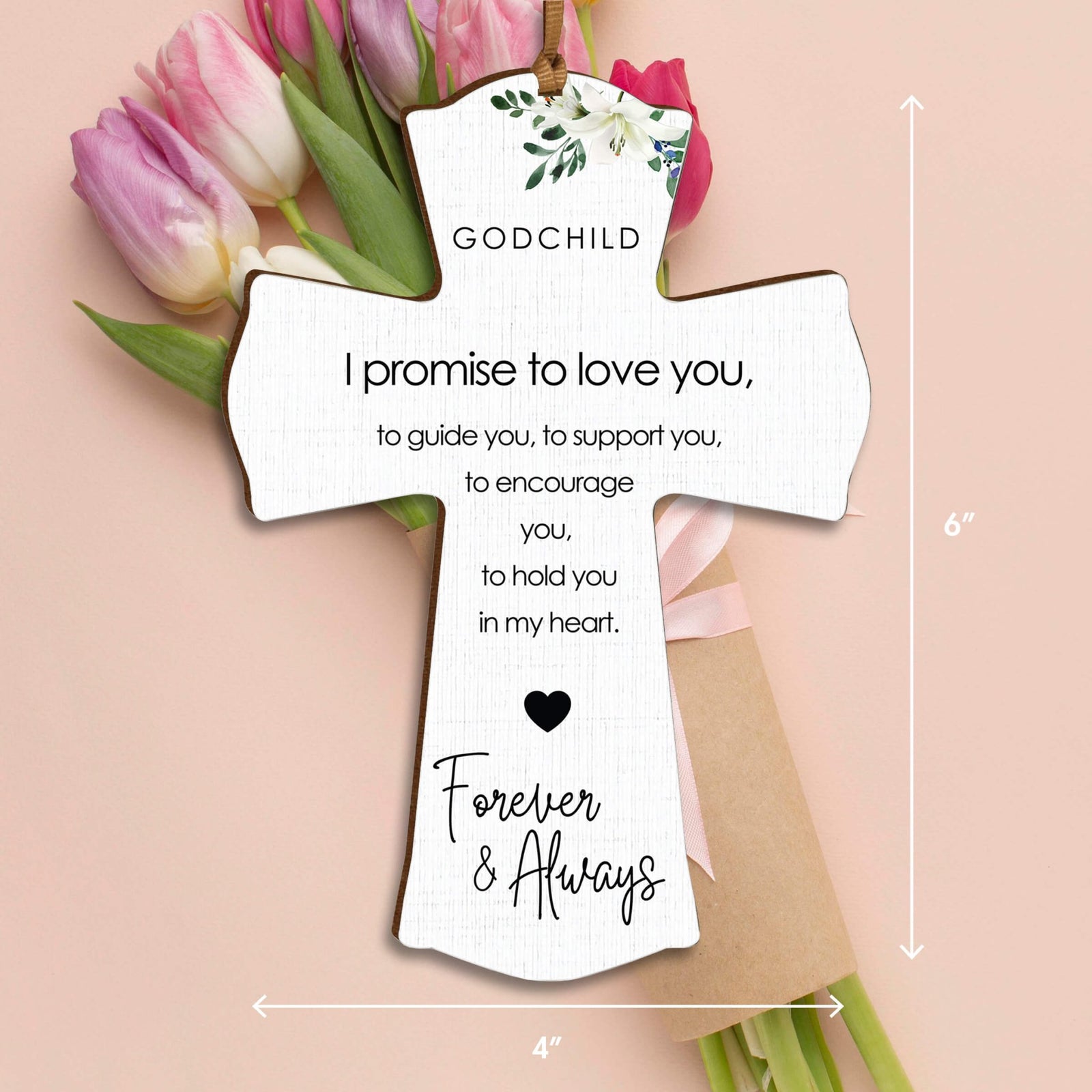 Modern Wooden Mini Cross for Godchild - I Promise To Love You - LifeSong Milestones
