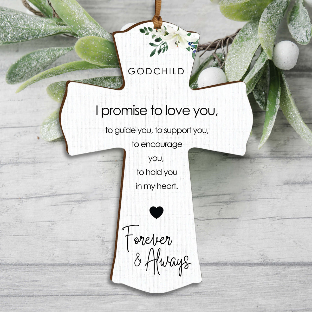 Modern Wooden Mini Cross for Godchild - I Promise To Love You - LifeSong Milestones