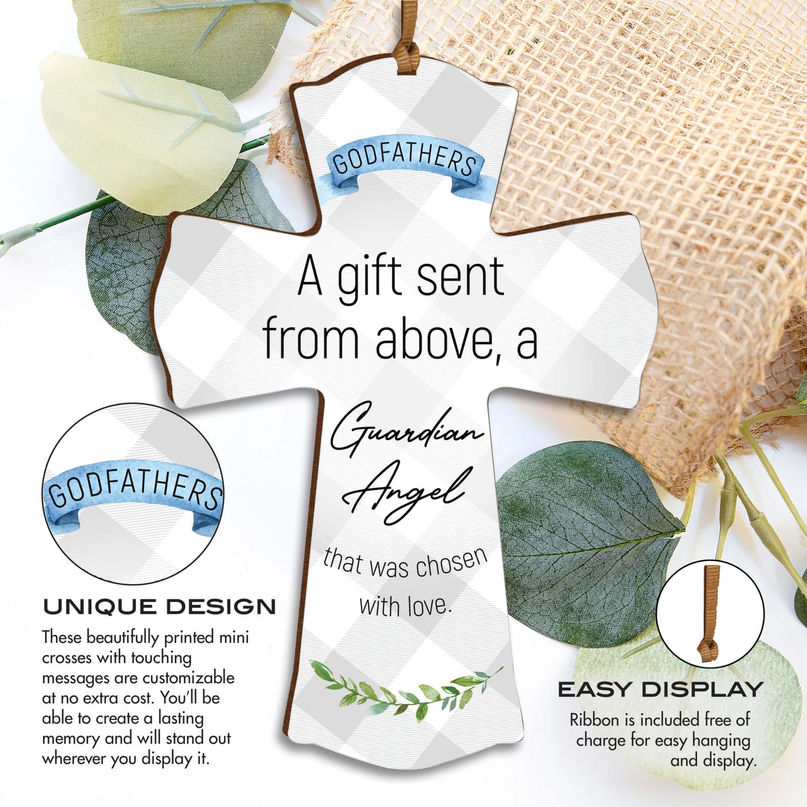 Modern Wooden Mini Cross for Godfather - A Gift Sent - LifeSong Milestones