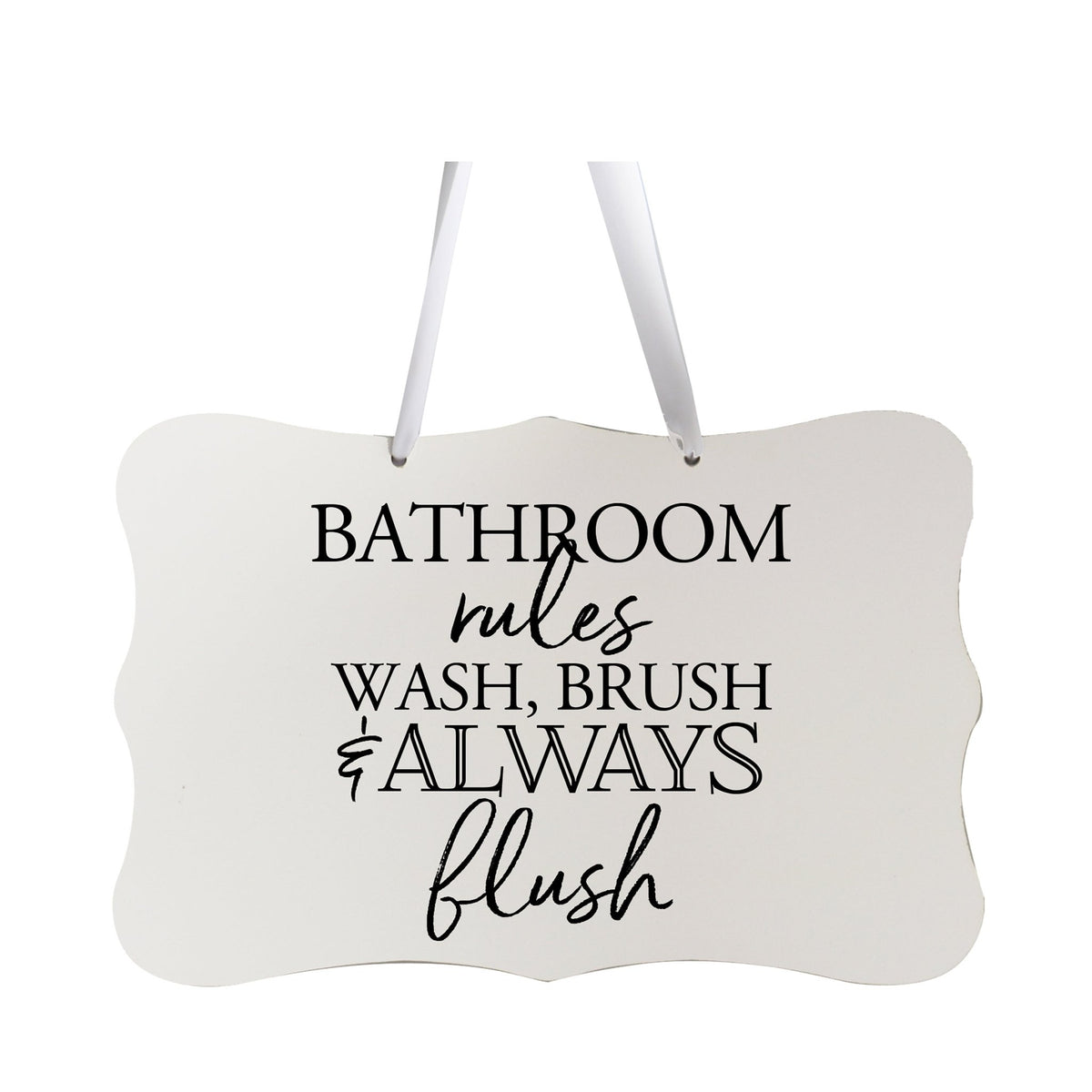 Modern Wooden Ribbon Sign Wall Decor 8” x 12” (Bathroom Rules) - LifeSong Milestones