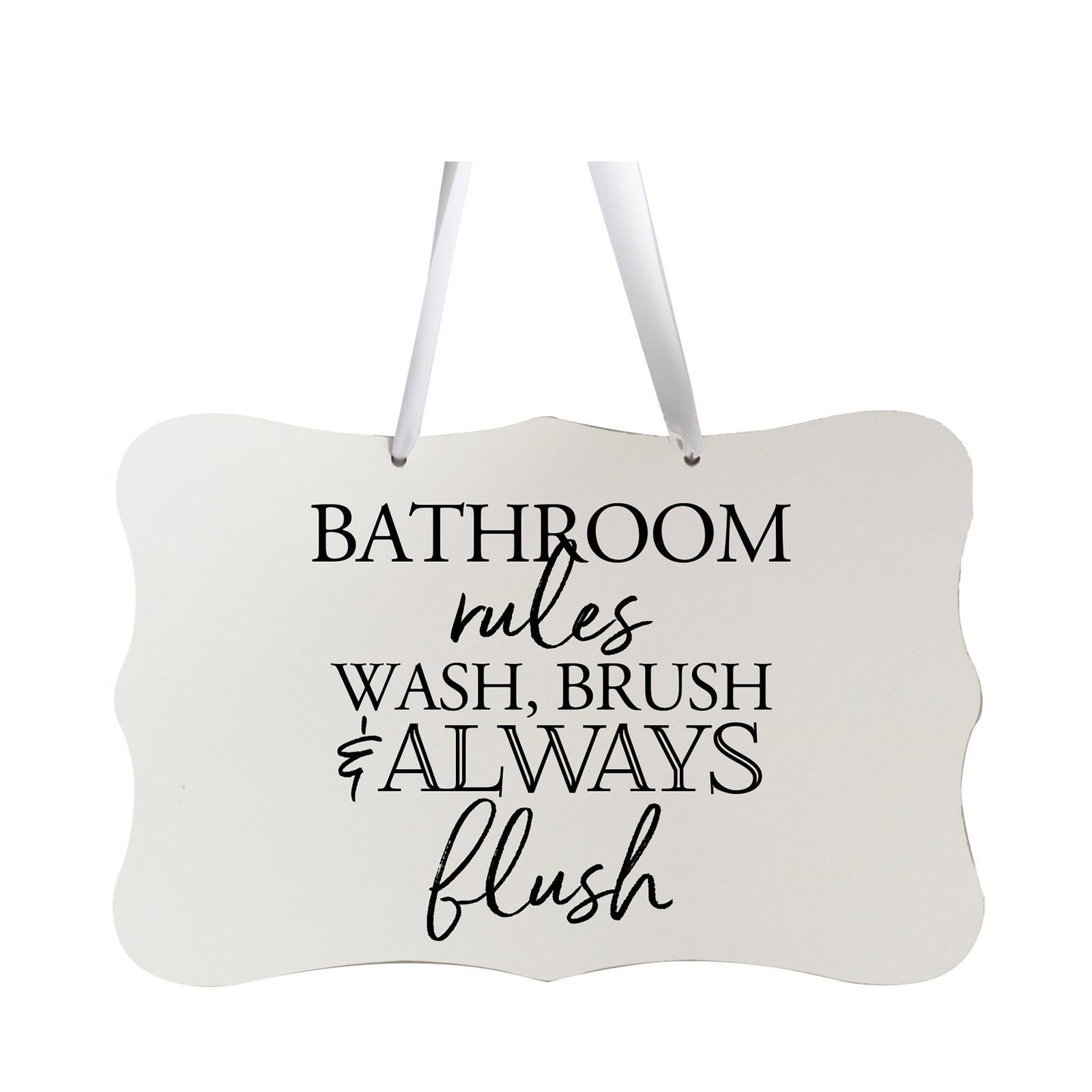 Modern Wooden Ribbon Sign Wall Decor 8” x 12” (Bathroom Rules) - LifeSong Milestones