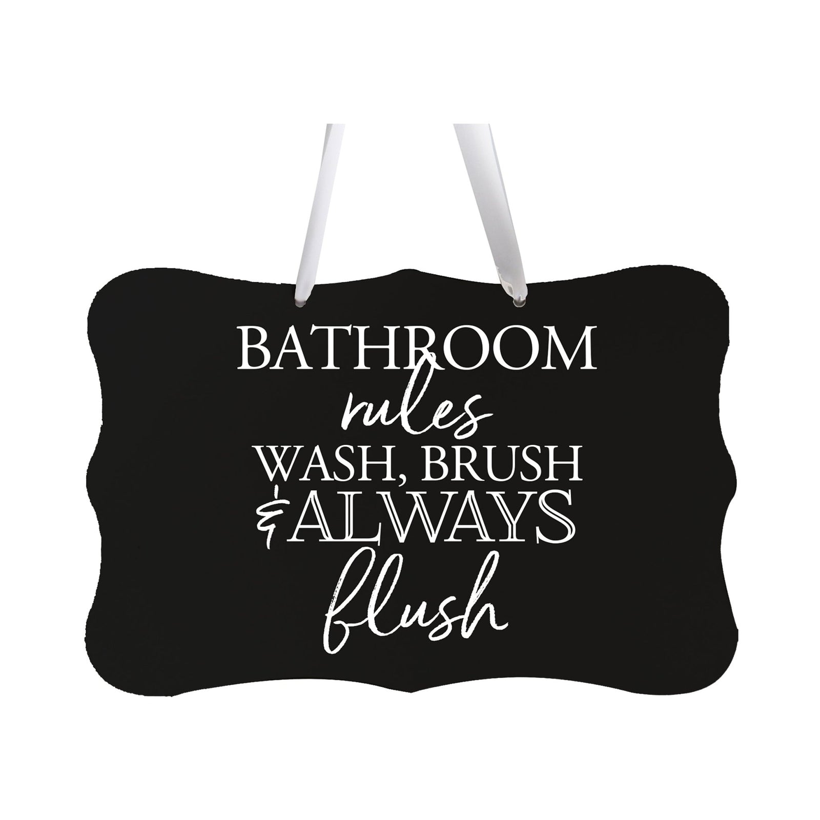 Modern Wooden Ribbon Sign Wall Decor 8” x 12” (Bathroom Rules) - LifeSong Milestones