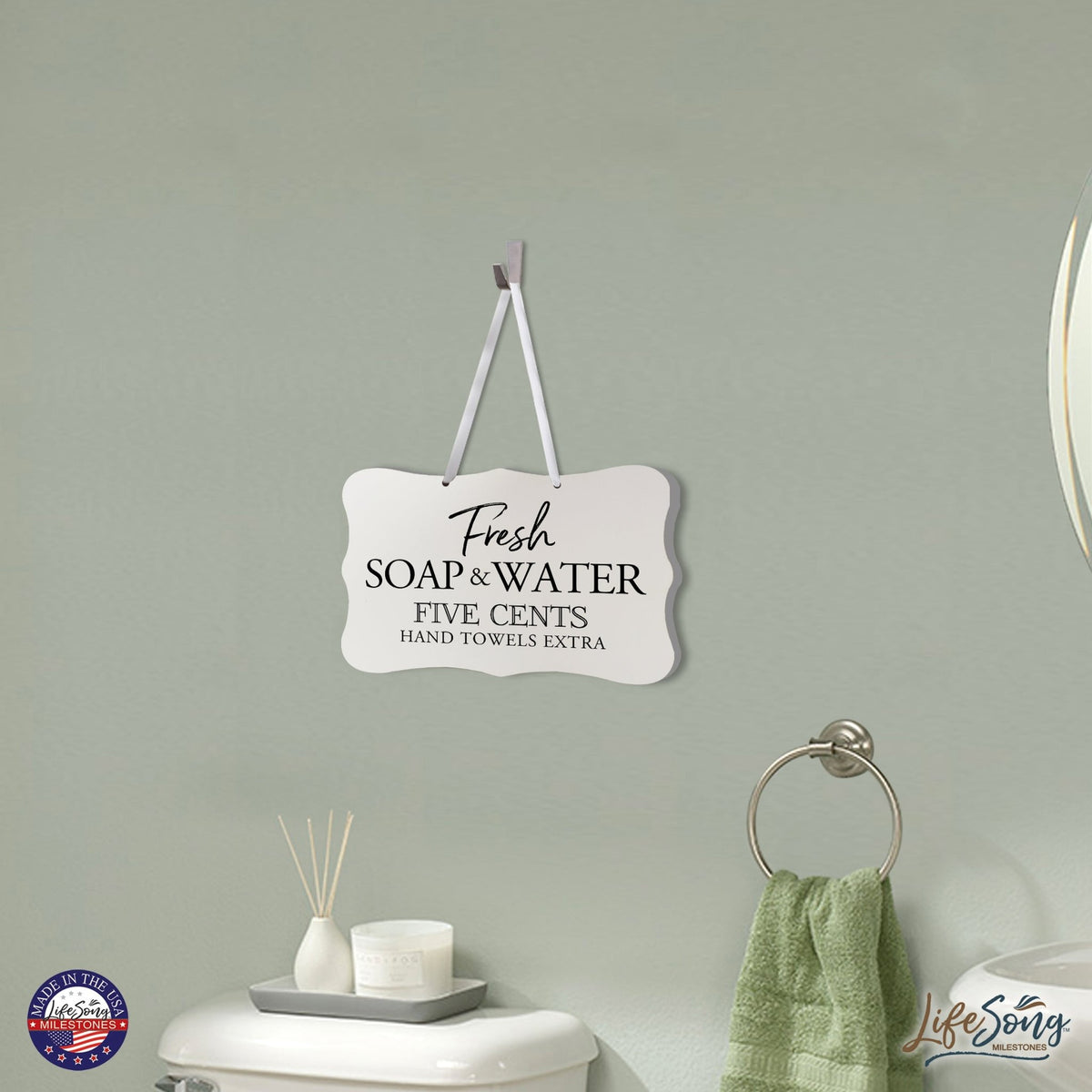 Modern Wooden Ribbon Sign Wall Decor 8” x 12” (Fresh Soap & Water Extra) - LifeSong Milestones