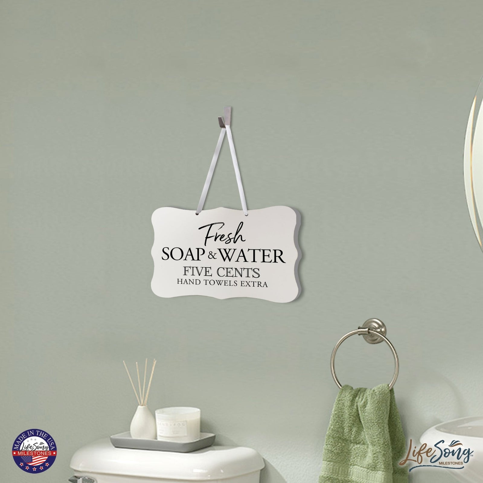 Modern Wooden Ribbon Sign Wall Decor 8” x 12” (Fresh Soap & Water Extra) - LifeSong Milestones