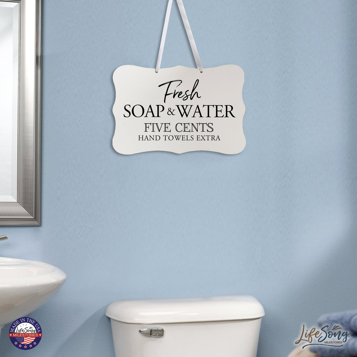 Modern Wooden Ribbon Sign Wall Decor 8” x 12” (Fresh Soap & Water Extra) - LifeSong Milestones