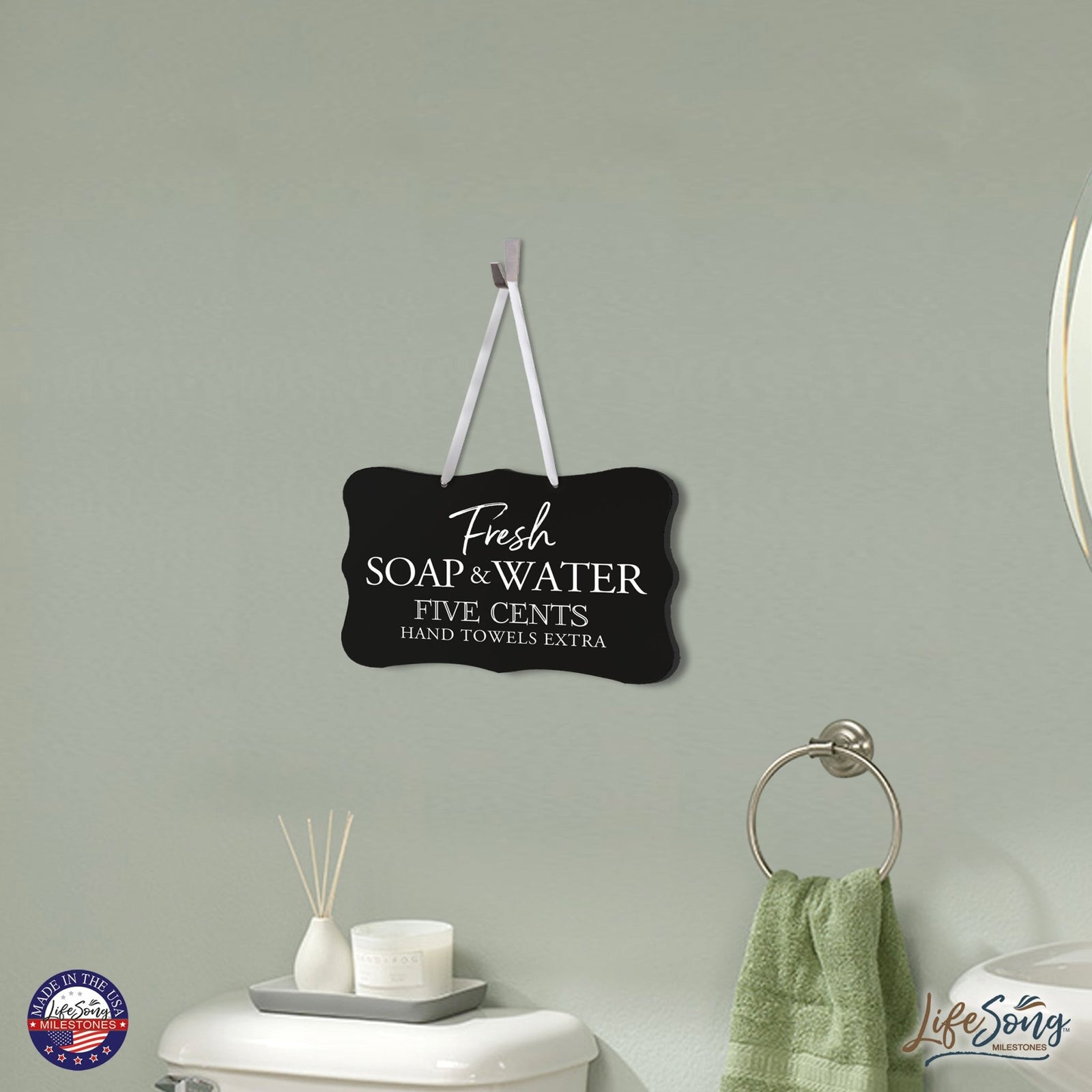 Modern Wooden Ribbon Sign Wall Decor 8” x 12” (Fresh Soap & Water Extra) - LifeSong Milestones