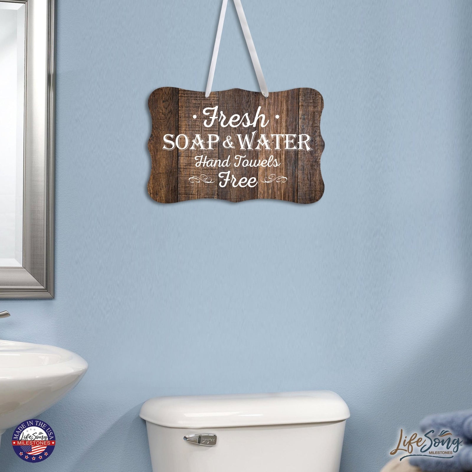 Modern Wooden Ribbon Sign Wall Decor 8” x 12” (Fresh soap & Water Free) - LifeSong Milestones