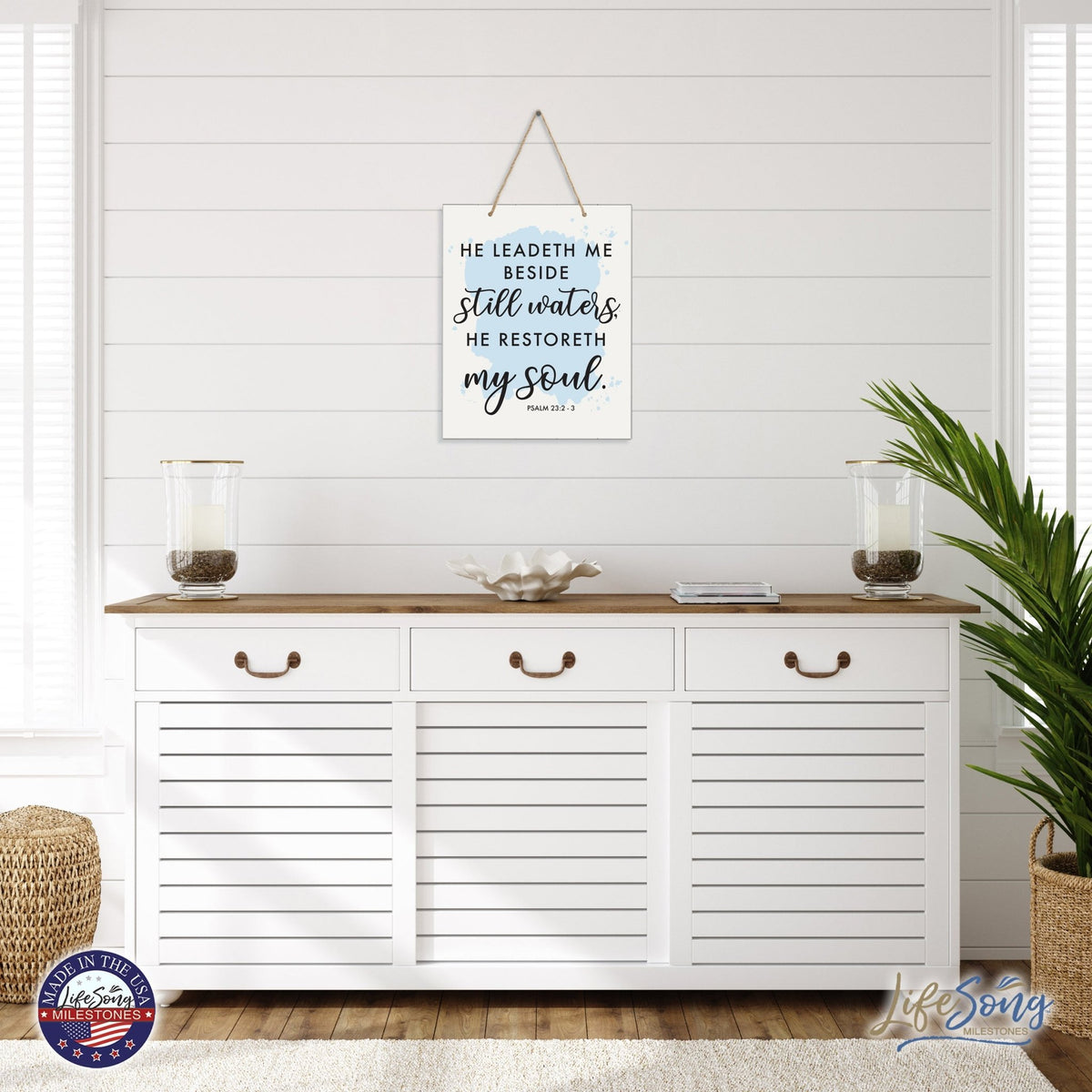 Modern Wooden Vertical Wall Hanging Rope Sign 12x15 - Bible Verse - LifeSong Milestones